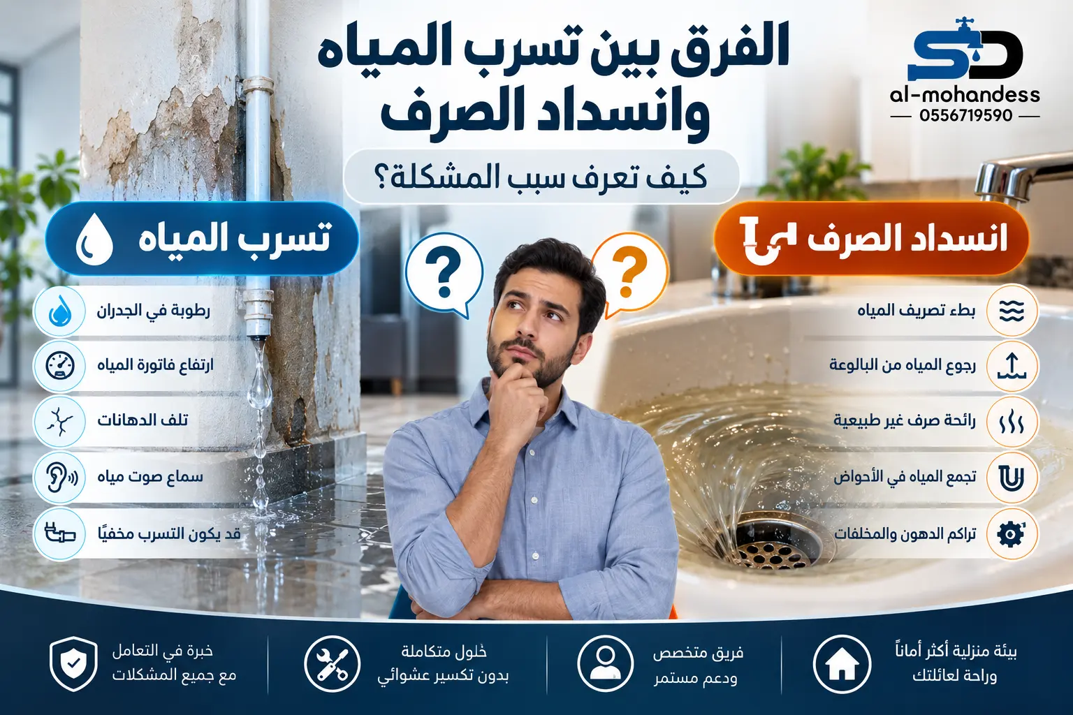 الفرق بين تسرب المياه وانسداد الصرف